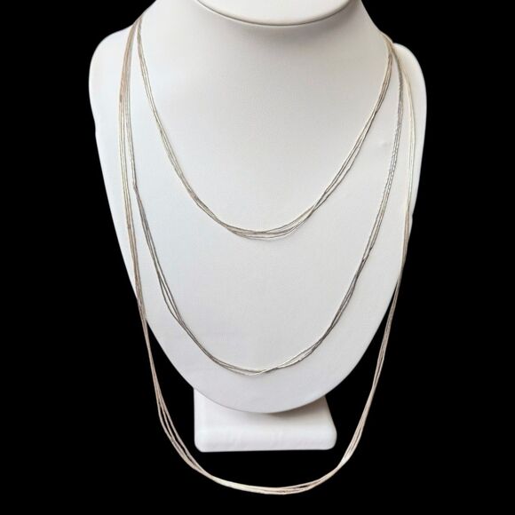 Vintage 925 Sterling Multi Strand Liquid Silver Necklace Set 18" 24" 30" Pollack - Picture 2 of 16